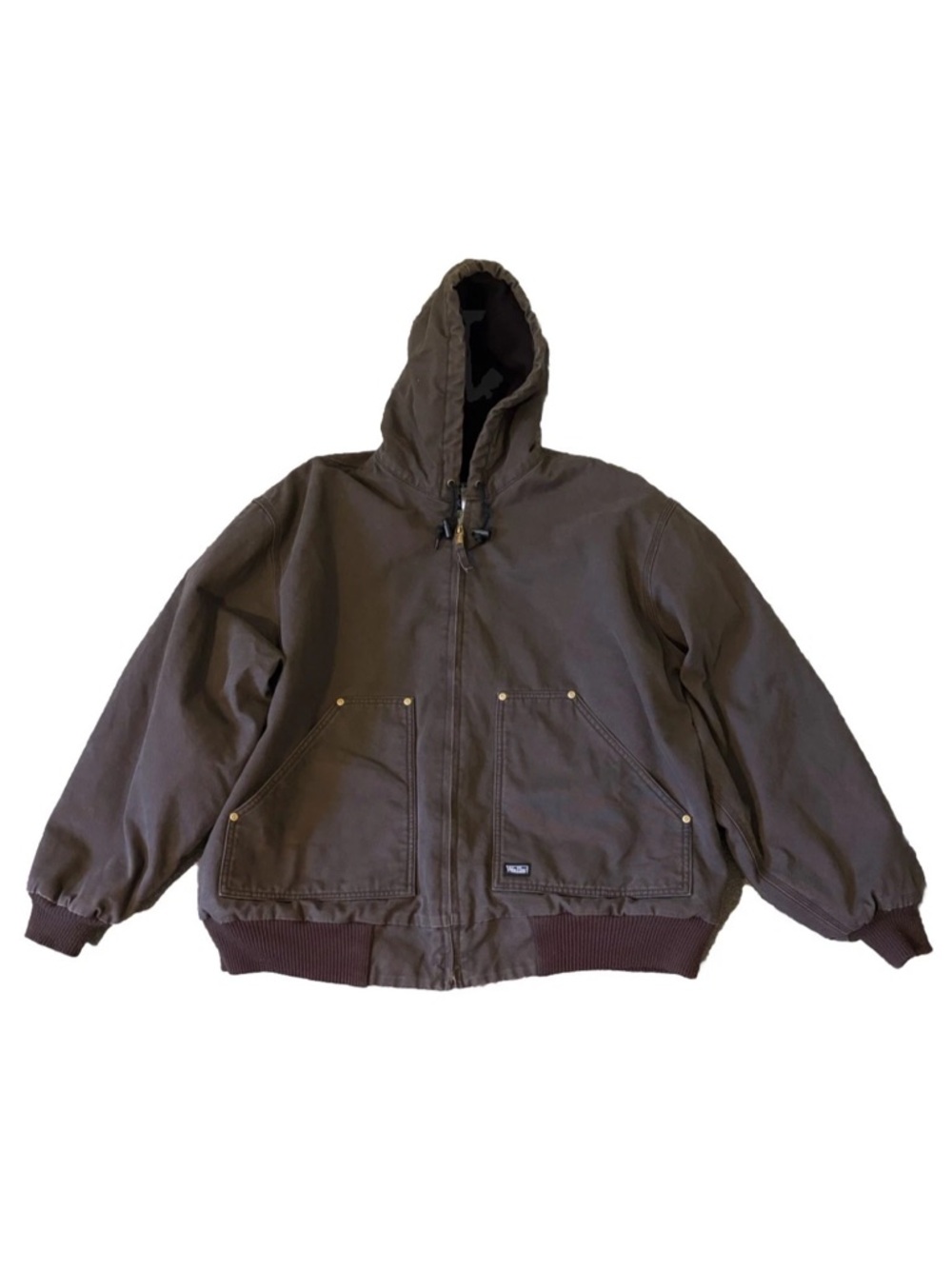 Walls Jacket Mens 2XL Brown Duck Canvas Hooded Fleece Lined Insulated Workwear